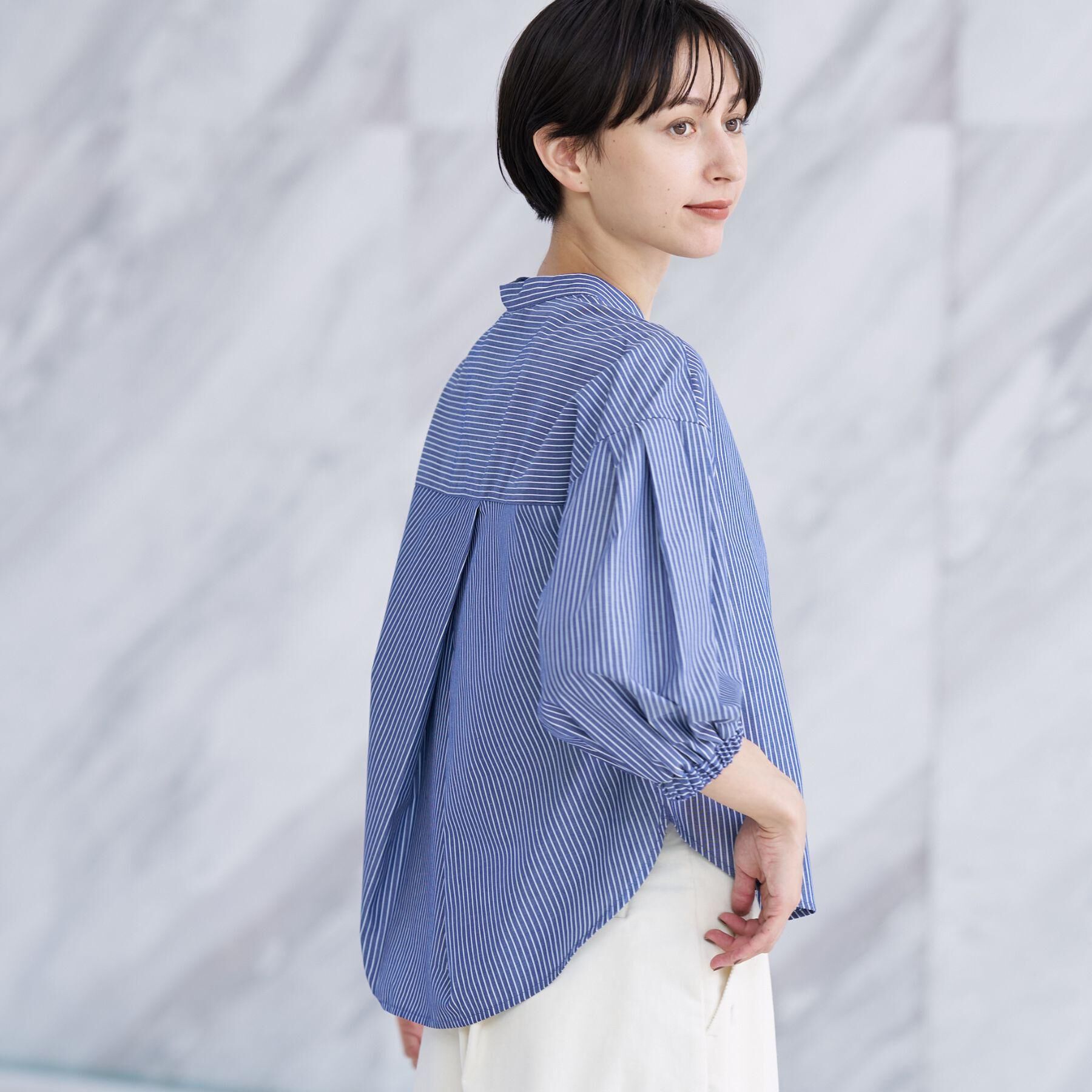 Dessin「【洗える】ストライプギャザー袖ブラウス」|シャツ・ブラウス|
