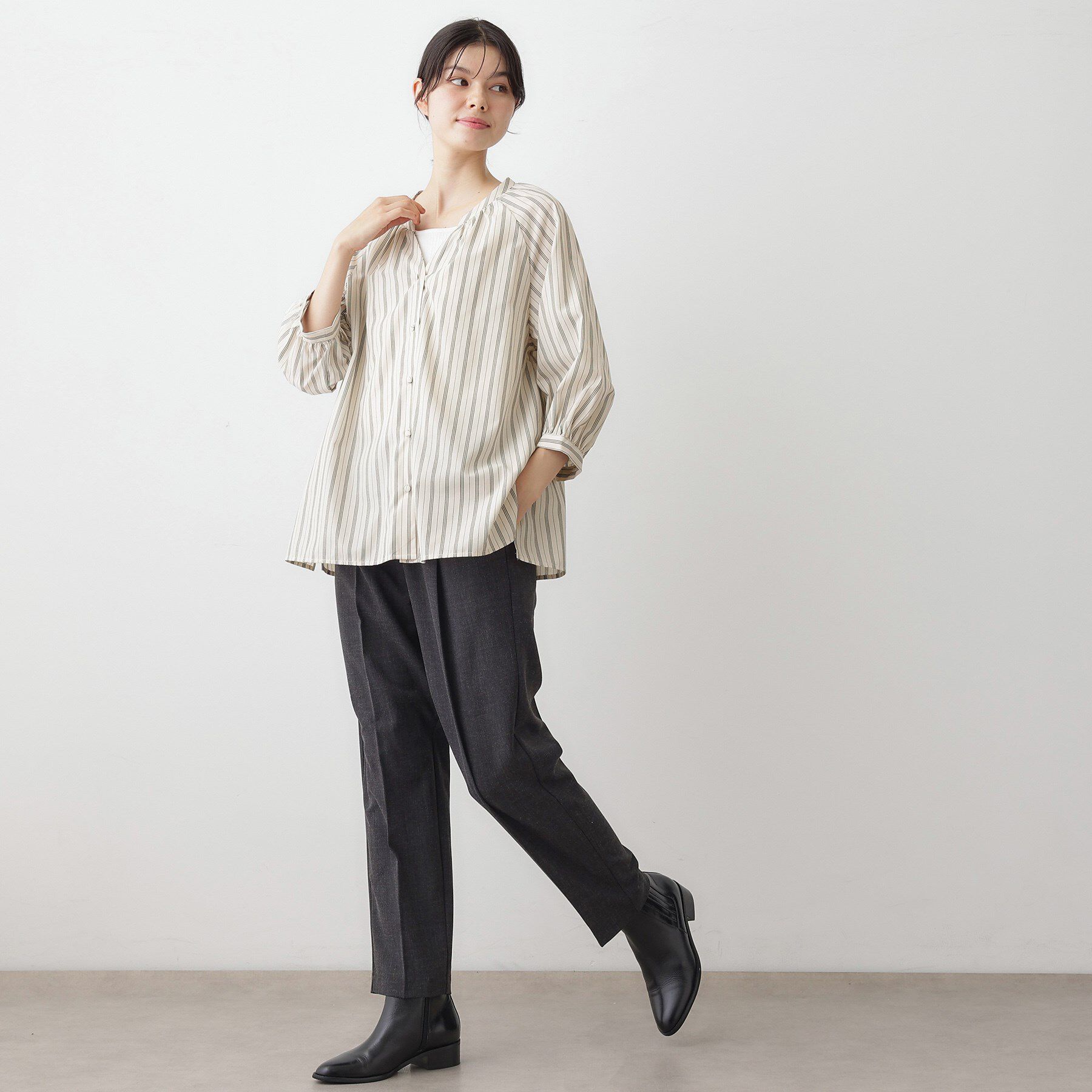 Dessin「【洗える】ストライプカフス袖ブラウス」|シャツ・ブラウス|
