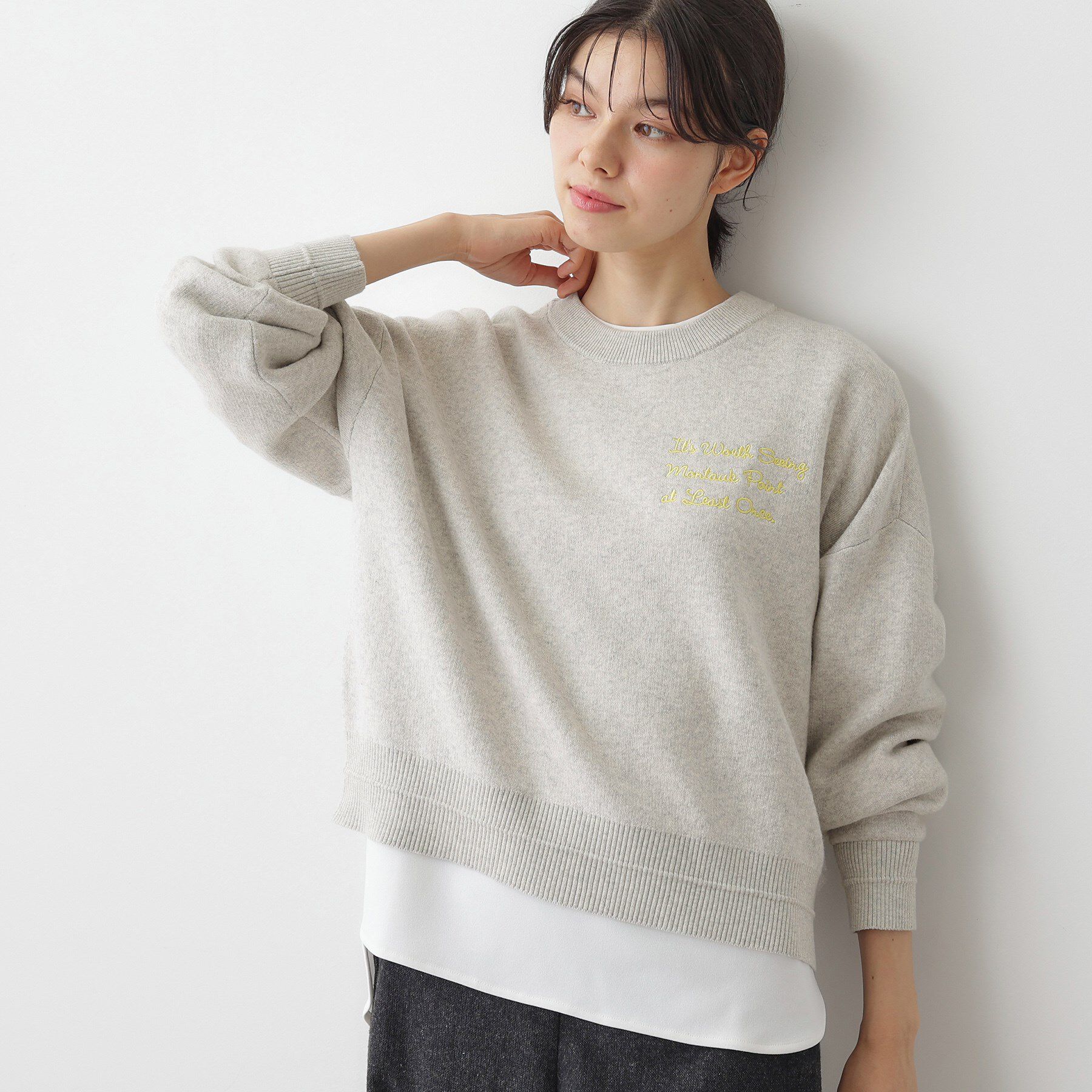 Dessin「【洗える】メッセージ刺繍入りジャカードニット」|ニット・セーター|