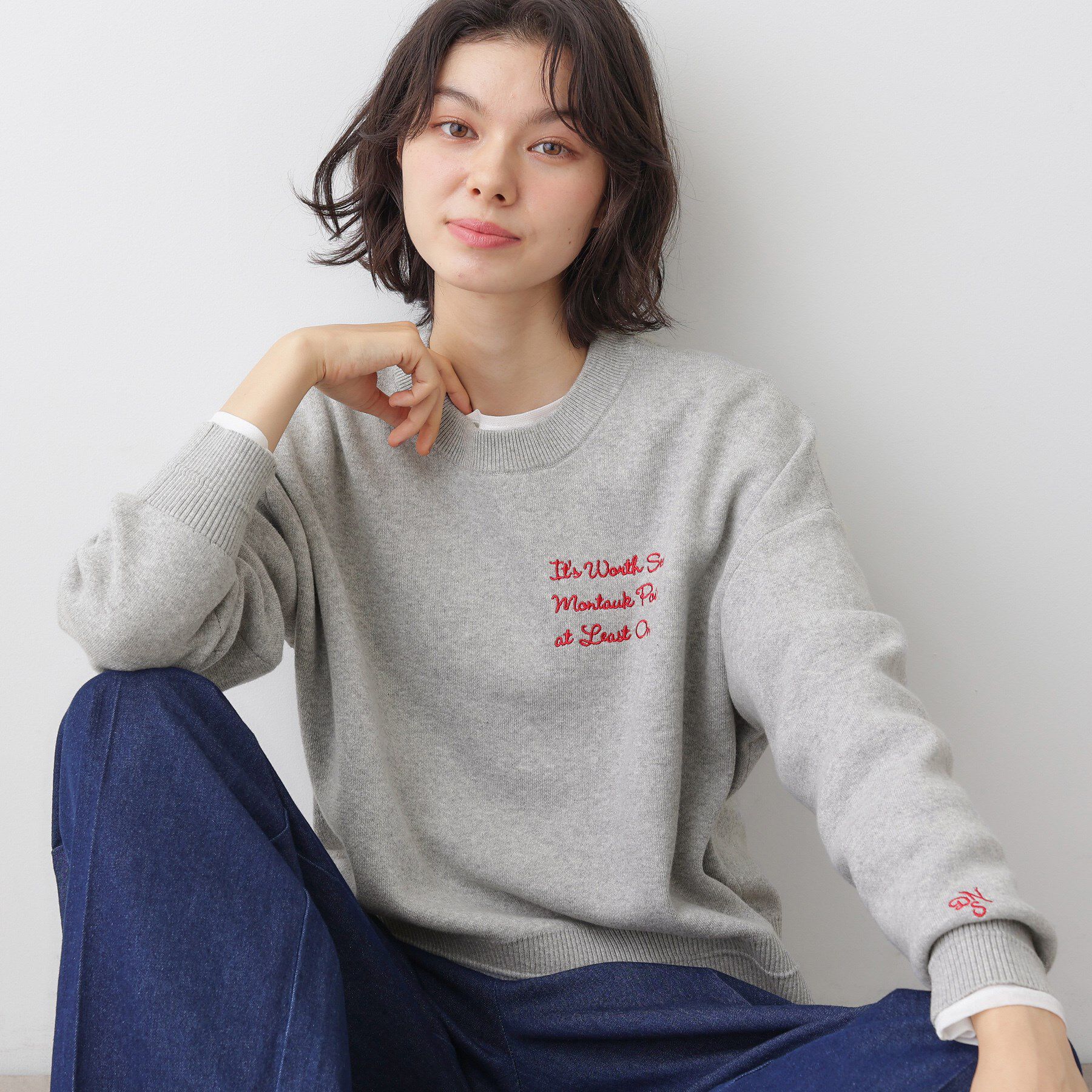 Dessin「【洗える】メッセージ刺繍入りジャカードニット」|ニット・セーター|