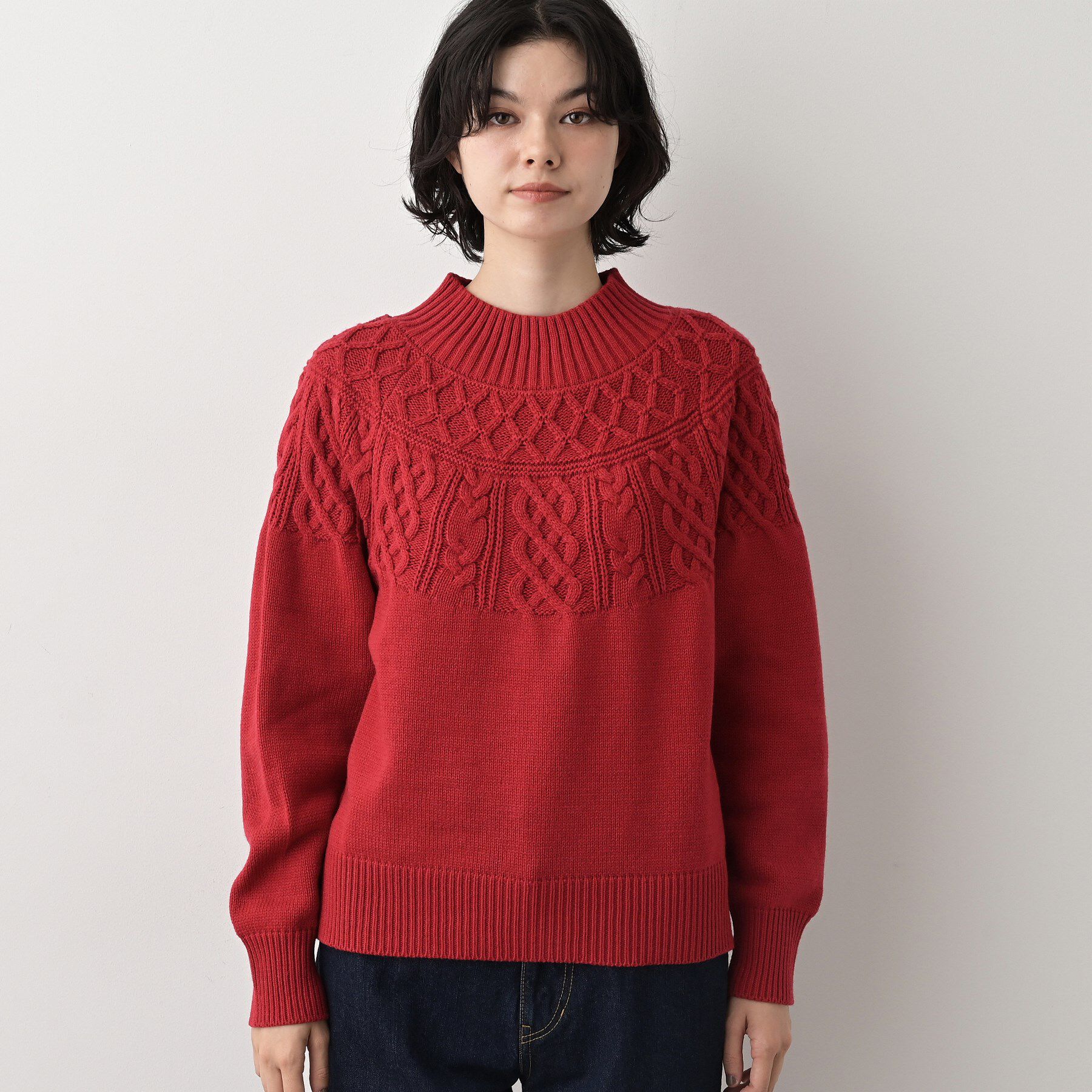 Dessin「【着映え/洗える】求心ケーブル編みハイネックニット」|ニット・セーター|