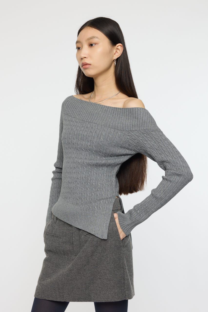 MOUSSY「ASYMMETRY SHOULDER CABLE ニット」|ニット・セーター|