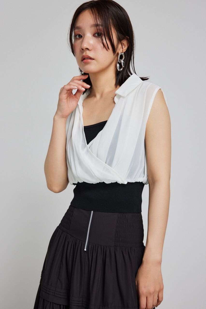 rienda「シフォンシャツレイヤードニットトップス」|シャツ・ブラウス|BLK