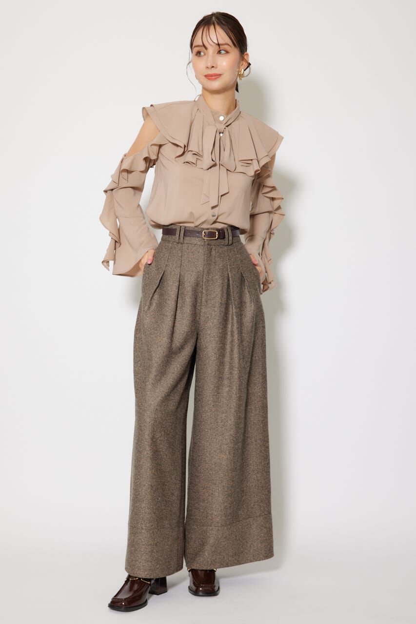 rienda「フリルスリーブビッグカラーリボンブラウス」|シャツ・ブラウス|