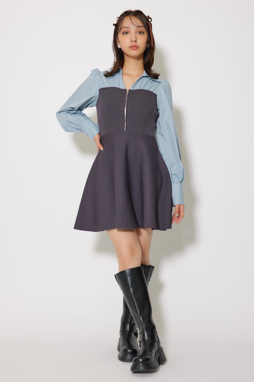 rienda「シャツドッキングフレアニットミニワンピース」|ワンピース|