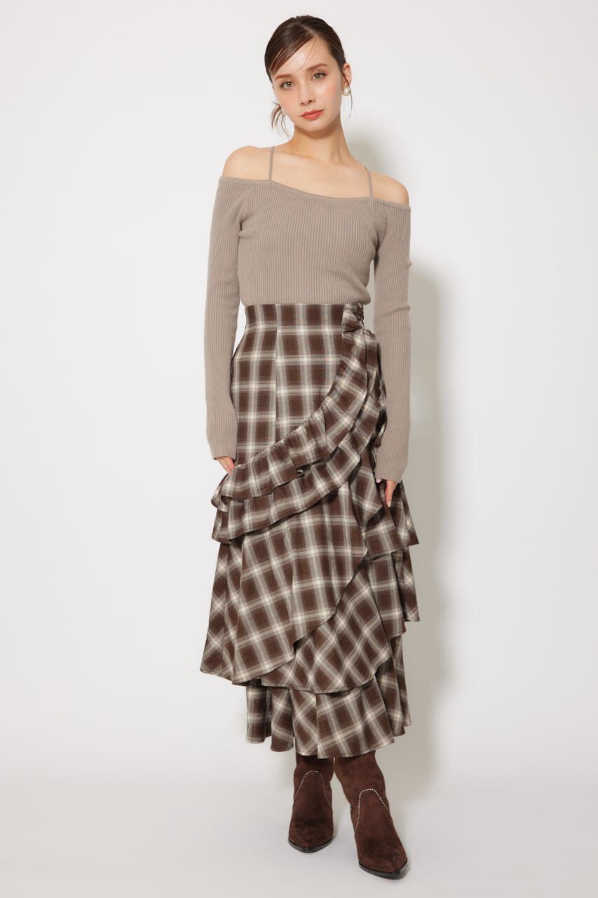 rienda「Rロゴバックリボンオフショルニットトップス」|ニット・セーター|