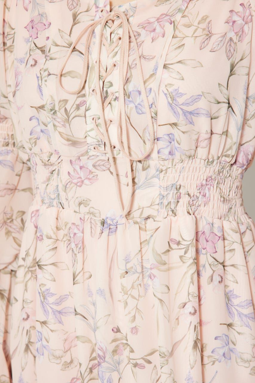 rienda「レースアップフラワーパターンフレアワンピース」|ワンピース|