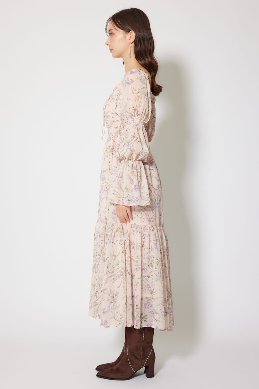 rienda「レースアップフラワーパターンフレアワンピース」|ワンピース|