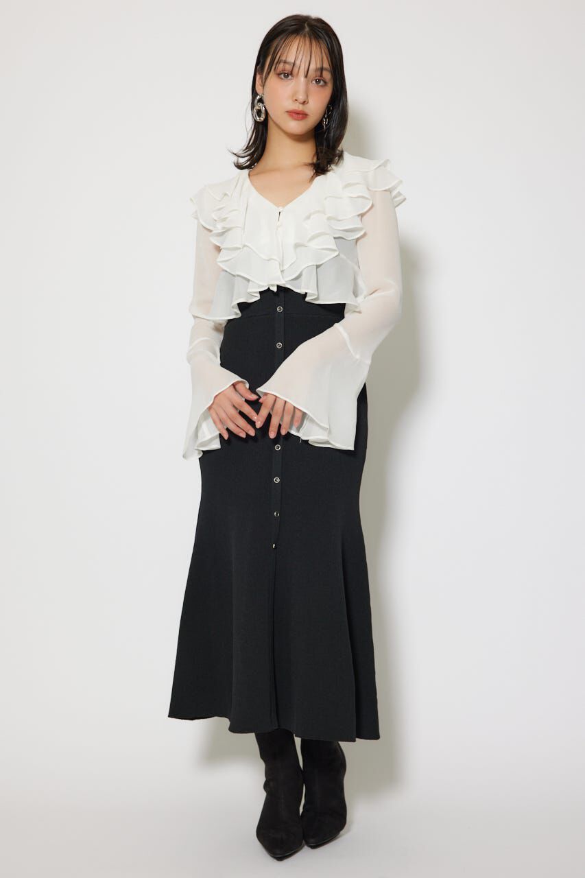 rienda「カーディガンセットニットマーメイドワンピース」|ワンピース|BLK