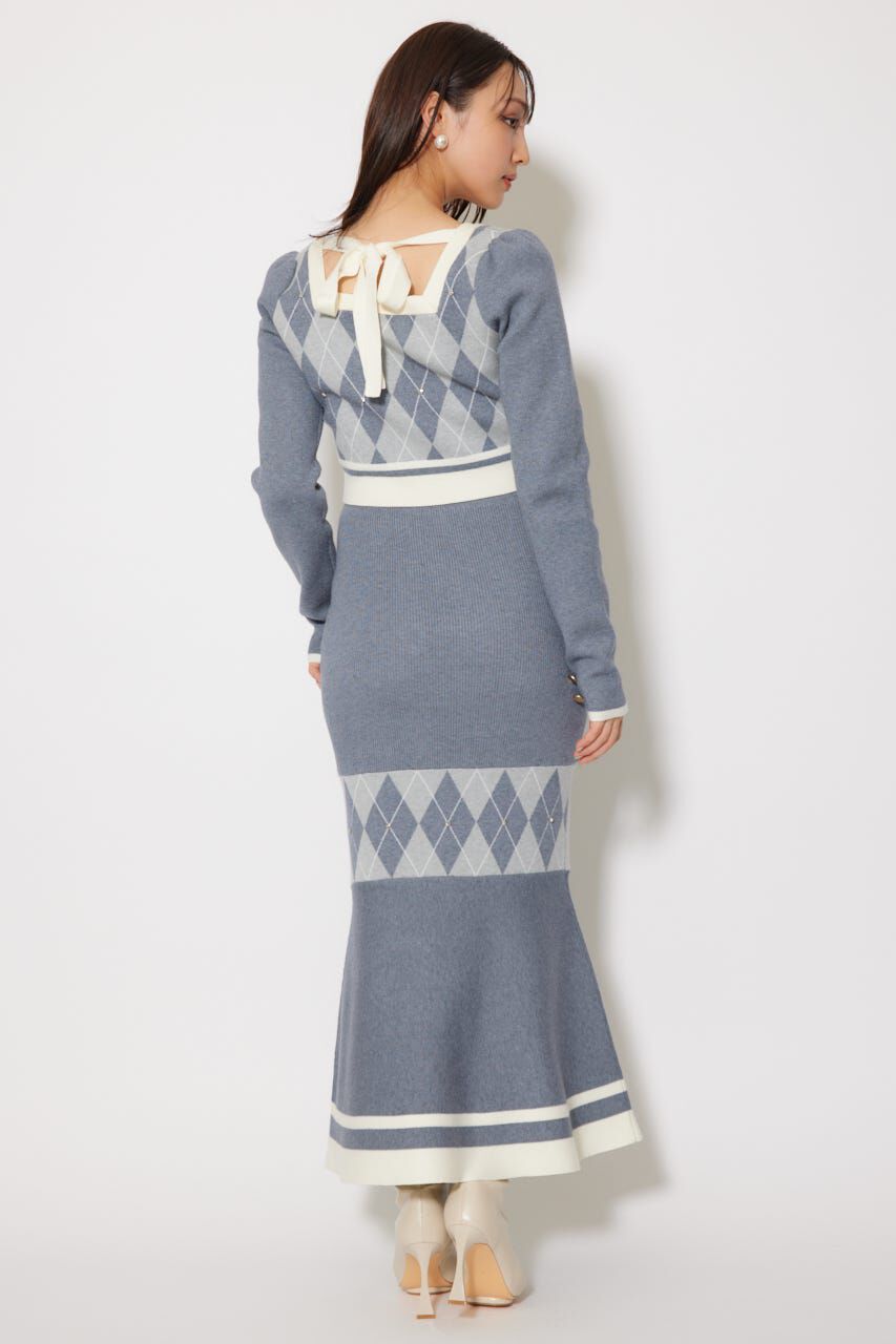 rienda「アーガイルバイカラーカーディガンセットニットワンピース」|ワンピース|