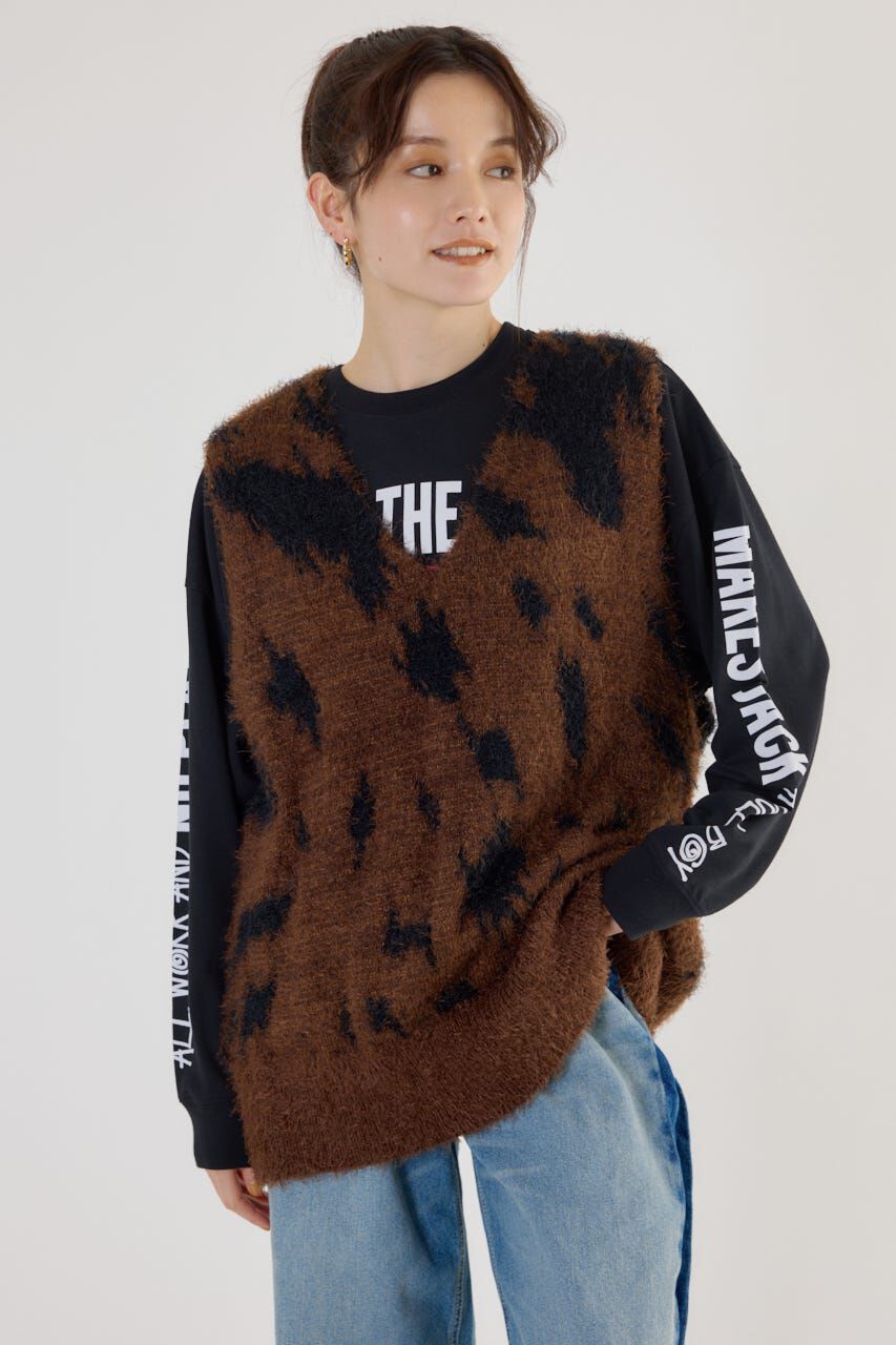 RODEO CROWNS「シャギーニットベスト」|ニット・セーター|柄BRN5