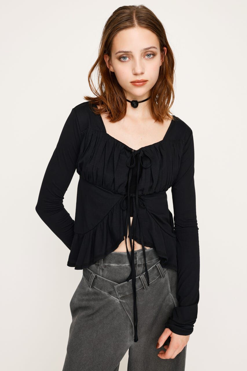 SLY「SQUARE NECK RIBBON トップス」|カーディガン|