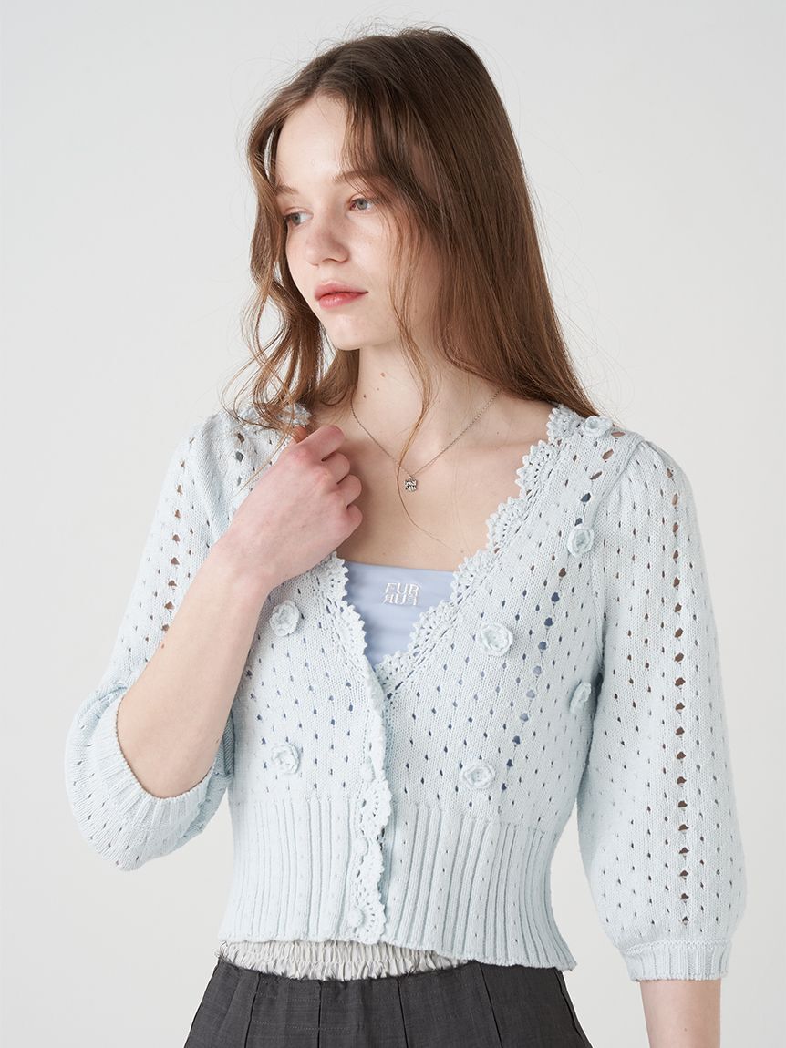 FURFUR「クロシェハーフスリーブカーディガン」|カーディガン|