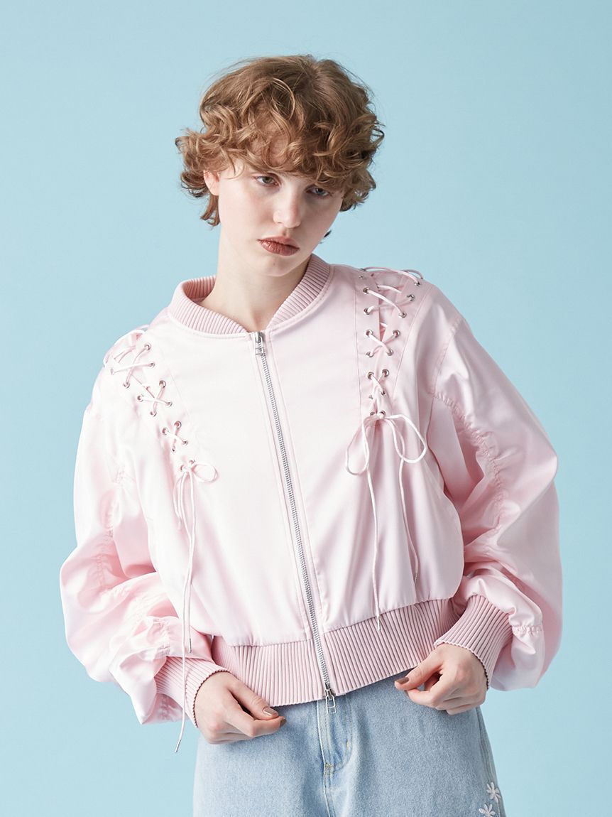 FURFUR「レースアップサテンブルゾン」|ブルゾン・スタジャン|PNK