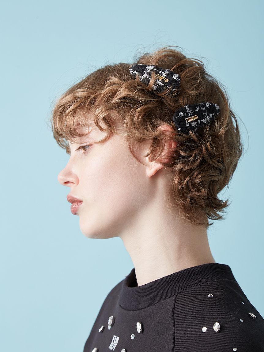FURFUR「【限定カラー】ツイードロゴヘアピン」|ヘアバンド|