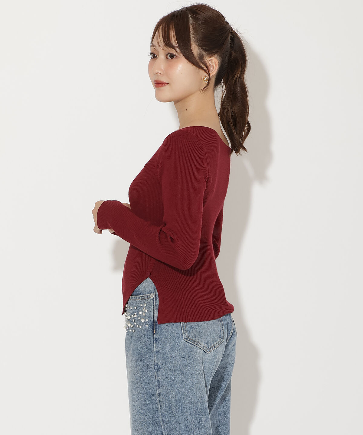 アンドクチュール「アシメＶネック長袖プルオーバー」|ニット・セーター|