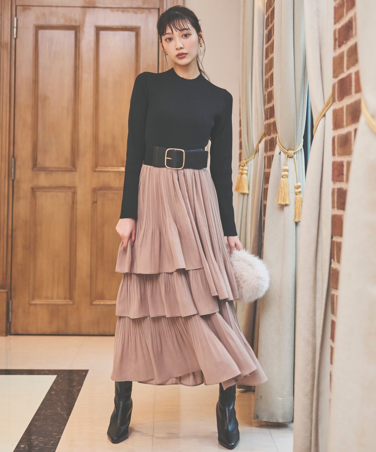 アンドクチュール「消しプリーツドッキングワンピース」|ワンピース|