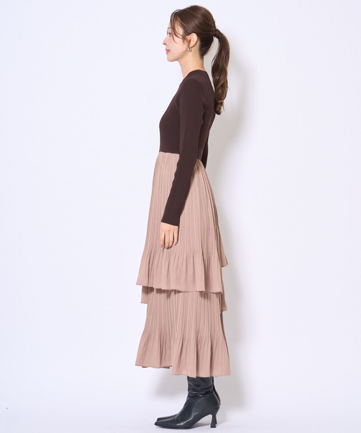 アンドクチュール「消しプリーツドッキングワンピース」|ワンピース|