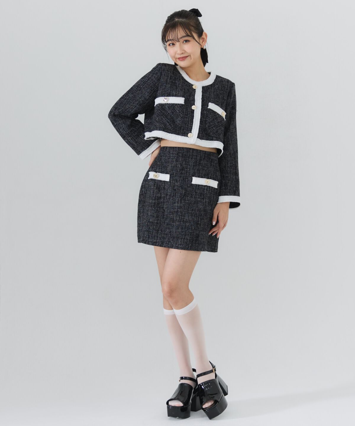 REDYAZEL「ファンシーツイードジャケット」|ノーカラージャケット|