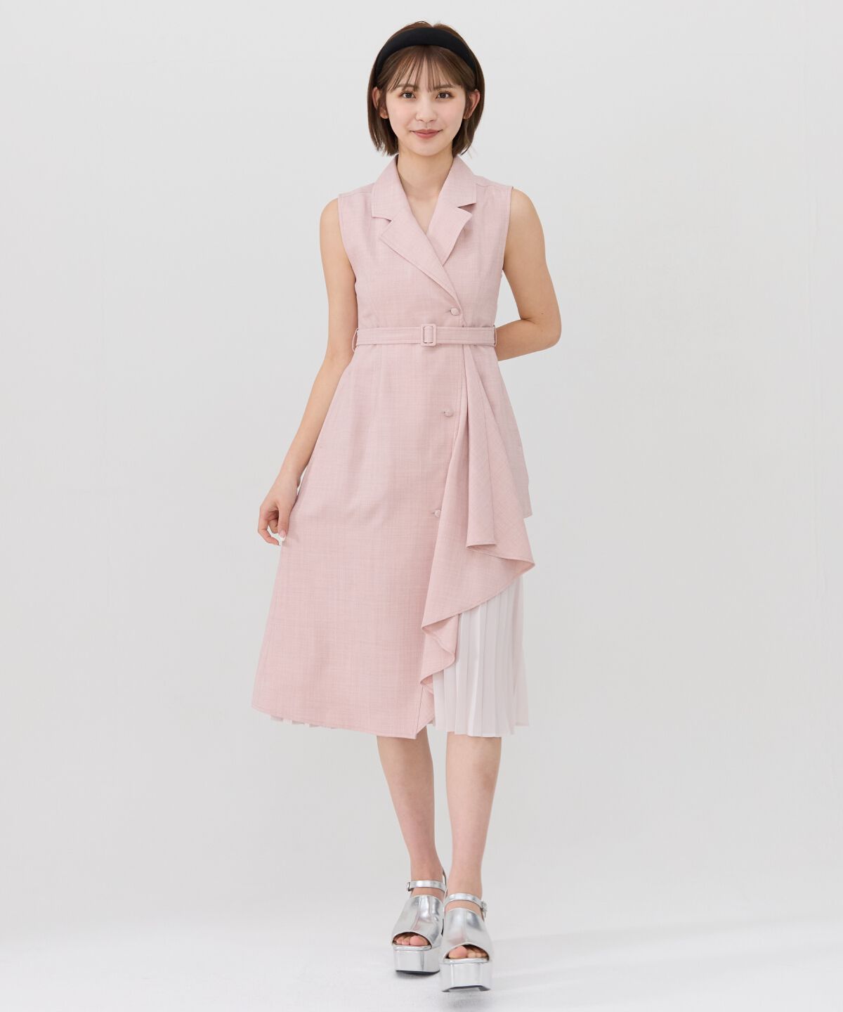 REDYAZEL「ノースリーブサイドプリーツワンピース」|ワンピース|