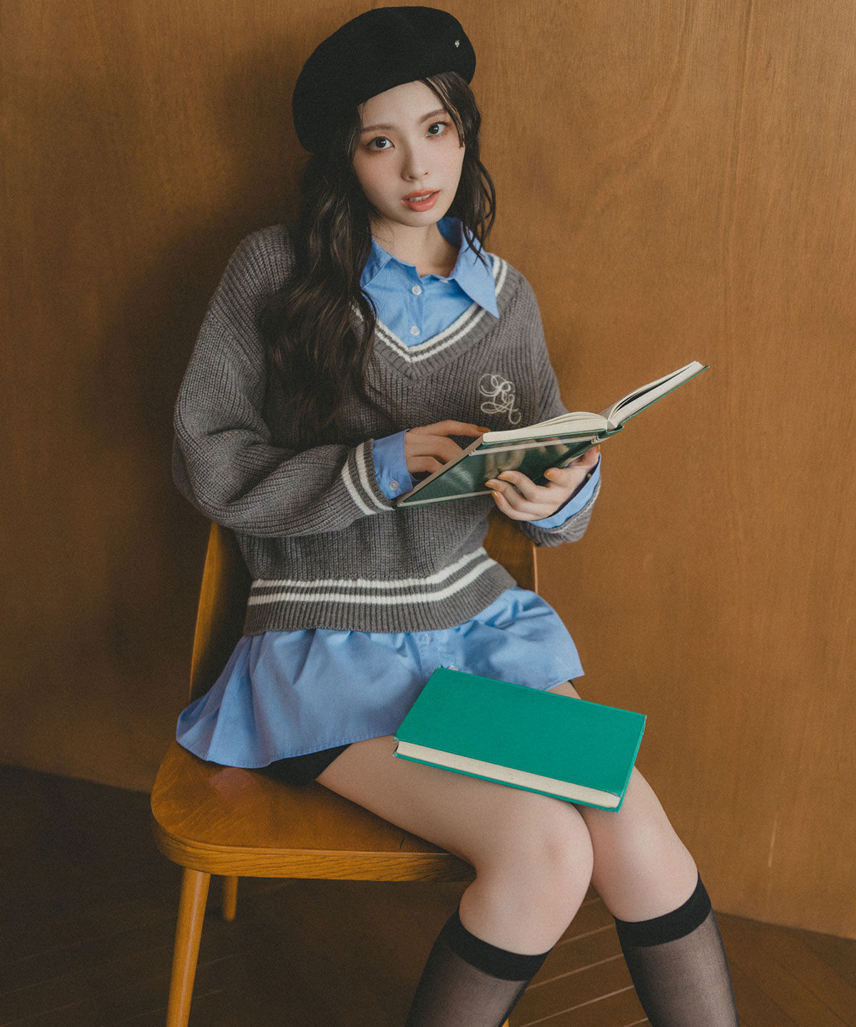 REDYAZEL「レイヤードシャツドッキングニットプルオーバー」|ニット・セーター|グレー