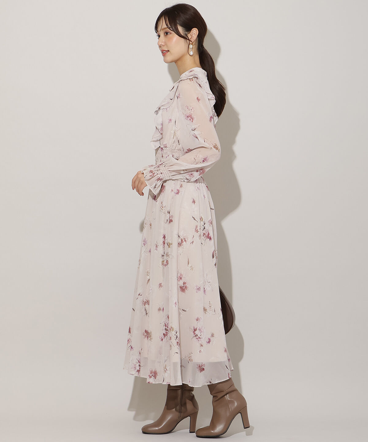 WILLSELECTION「フラワープリントウエストシャーリングワンピース」|ワンピース|