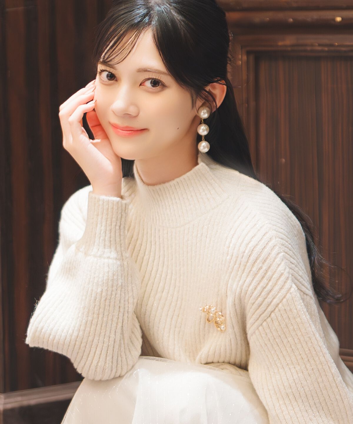 WILLSELECTION「ブローチ付きクロップドラメニット」|ニット・セーター|