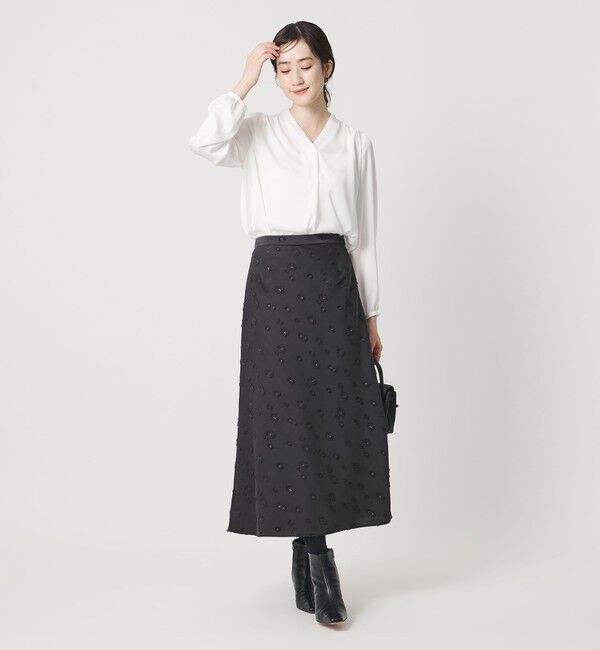 UNITED ARROWS「サテン フラワー ジャガード ロングスカート」|フレア|