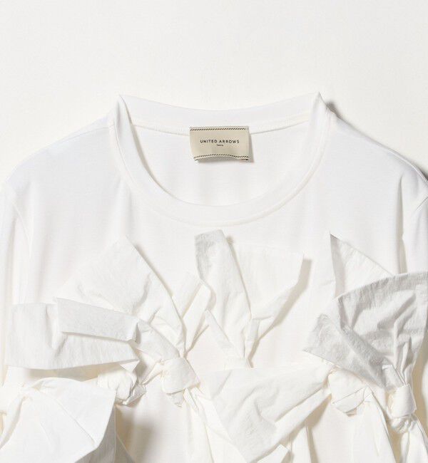 UNITED ARROWS「リボン コンビ パフスリーブ カットソー ‐ウォッシャブル‐」|Tシャツ・カットソー|