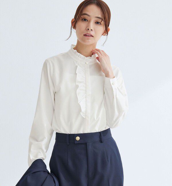 UNITED ARROWS green label relaxing「フリル ディテール ブラウス マシンウォッシャブル UVカット」|シャツ・ブラウス|WHITE