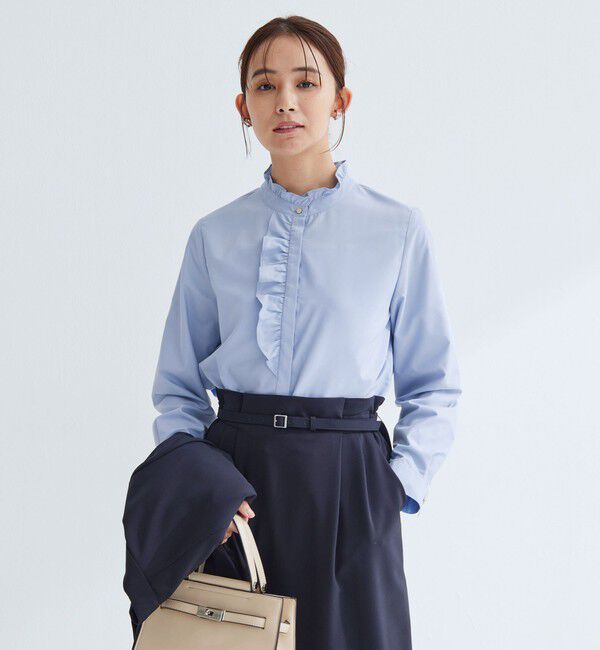 UNITED ARROWS green label relaxing「フリル ディテール ブラウス マシンウォッシャブル UVカット」|シャツ・ブラウス|LT.BLUE