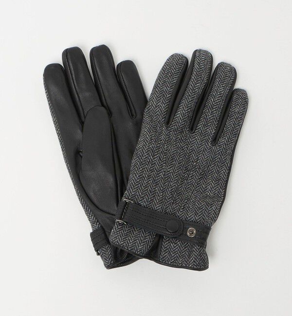UNITED ARROWS green label relaxing「MOON ムーン ヘリンボーン&times;レザー グローブ -タッチパネル対応-」|手袋|BLACK