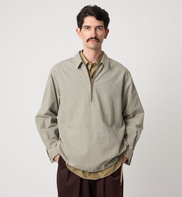 STEVEN ALAN「＜Steven Alan＞ チェック ジップ プルオーバー シャツ LOOSE」|シャツ・ブラウス|OLIVE