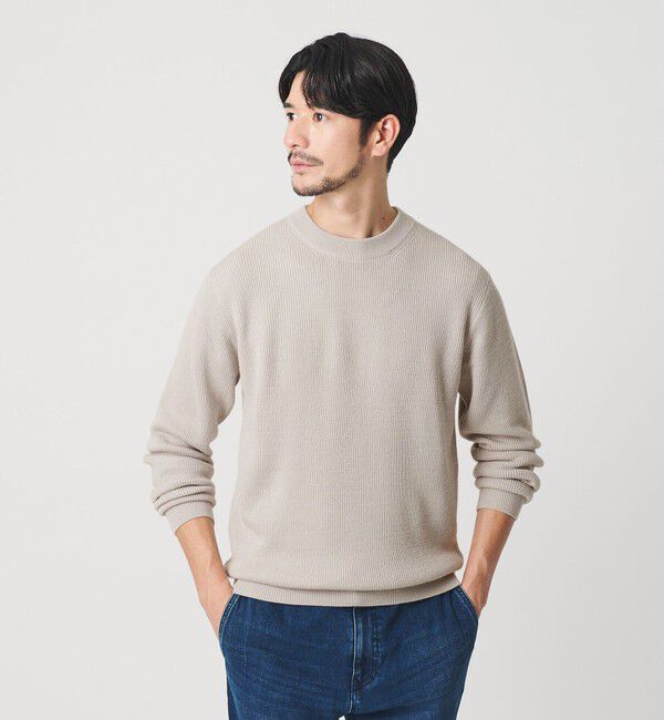 BEAUTY&YOUTH UNITED ARROWS「【WEB限定 WARDROBE SMART】マシーンウォッシャブル ウールミックス アゼ クルーネック」|ニット・セーター|NATURAL
