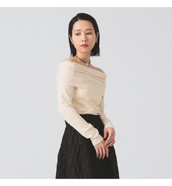 Ray BEAMS 「リブ ギャザー オフショルダー Tシャツ」|Tシャツ・カットソー|