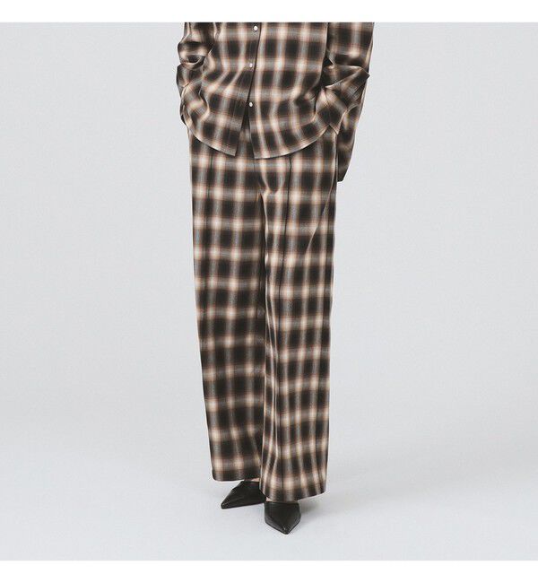 Ray BEAMS 「オンブレチェック ワイド パンツ」|チノ|BROWN