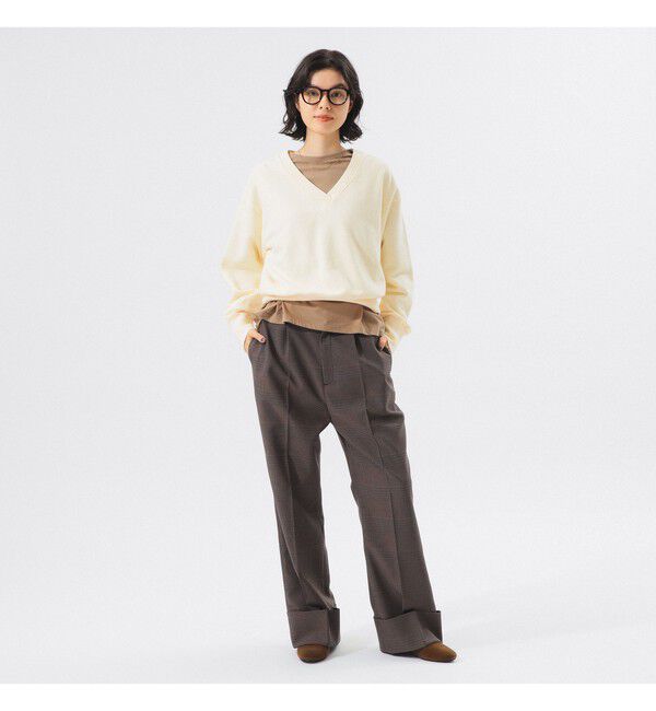 BEAMSBOY「チェック ロング ダブルヘム スラックス」|スラックス|