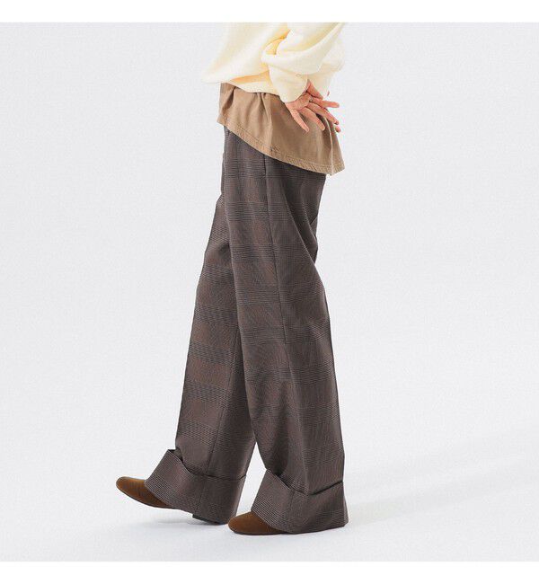 BEAMSBOY「チェック ロング ダブルヘム スラックス」|スラックス|