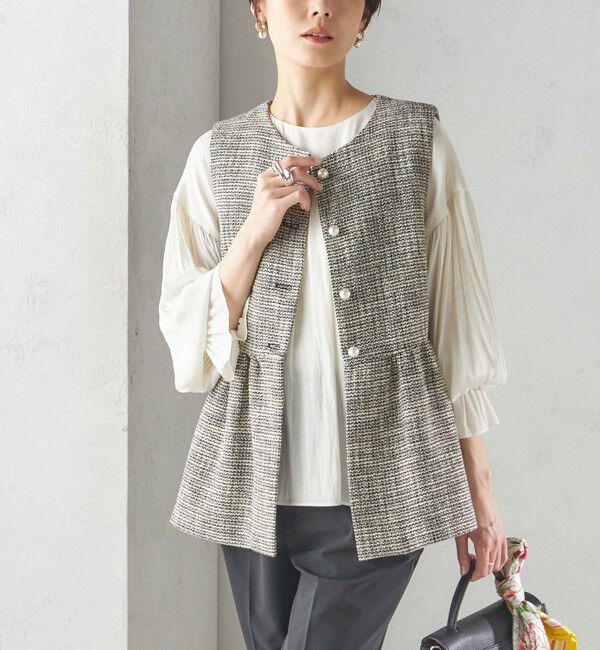 SHIPS for women「〈セレモニー対応可〉スラブ ツイード ジレ（セットアップ対応）」|ベスト・ジレ|ダークグレー
