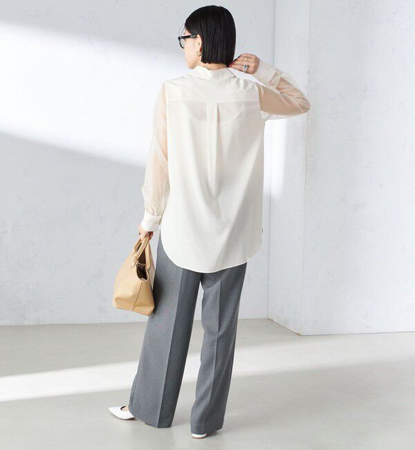 SHIPS for women「〈手洗い可能〉シアー袖 ドッキング シャツ」|シャツ・ブラウス|