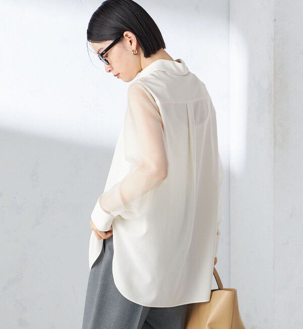SHIPS for women「〈手洗い可能〉シアー袖 ドッキング シャツ」|シャツ・ブラウス|