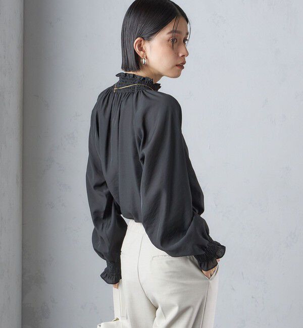 SHIPS for women「〈洗濯機可能〉シャーリング ネック 長袖 ブラウス」|シャツ・ブラウス|