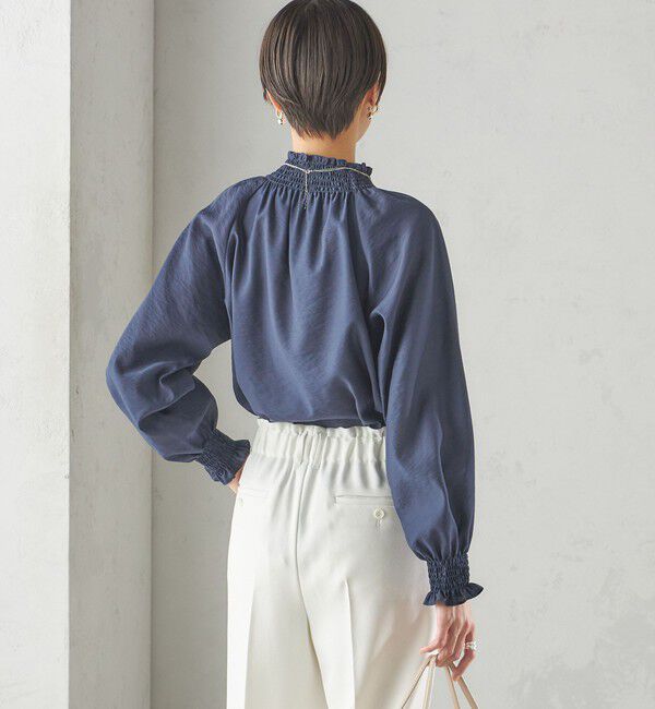 SHIPS for women「〈洗濯機可能〉シャーリング ネック 長袖 ブラウス」|シャツ・ブラウス|