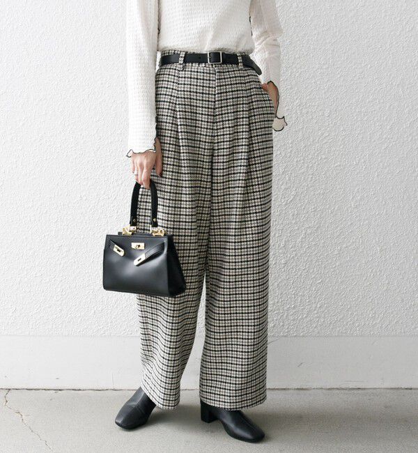SHIPS any「SHIPS any: cafissi ハウンドトゥース ワイド テーパード パンツ」|チノ|