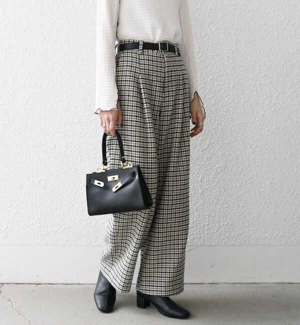 SHIPS any「SHIPS any: cafissi ハウンドトゥース ワイド テーパード パンツ」|チノ|