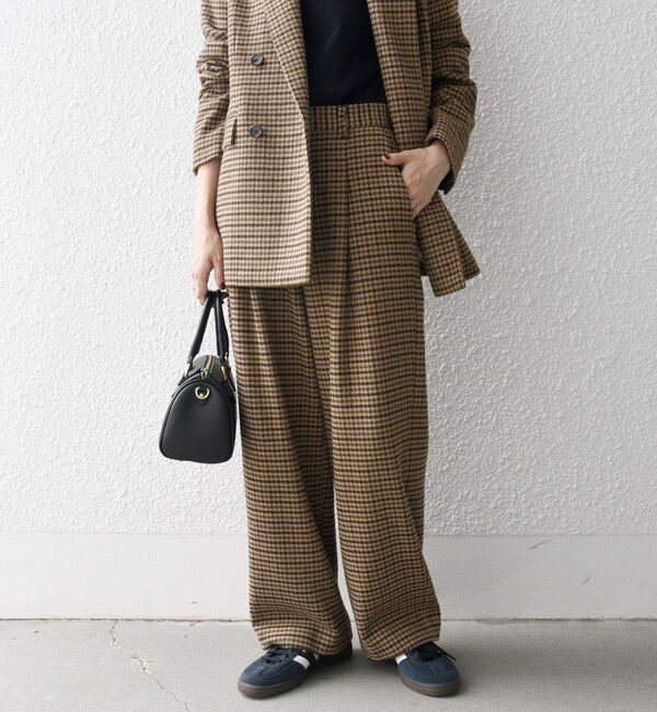 SHIPS any「SHIPS any: cafissi ハウンドトゥース ワイド テーパード パンツ」|チノ|ブラウン