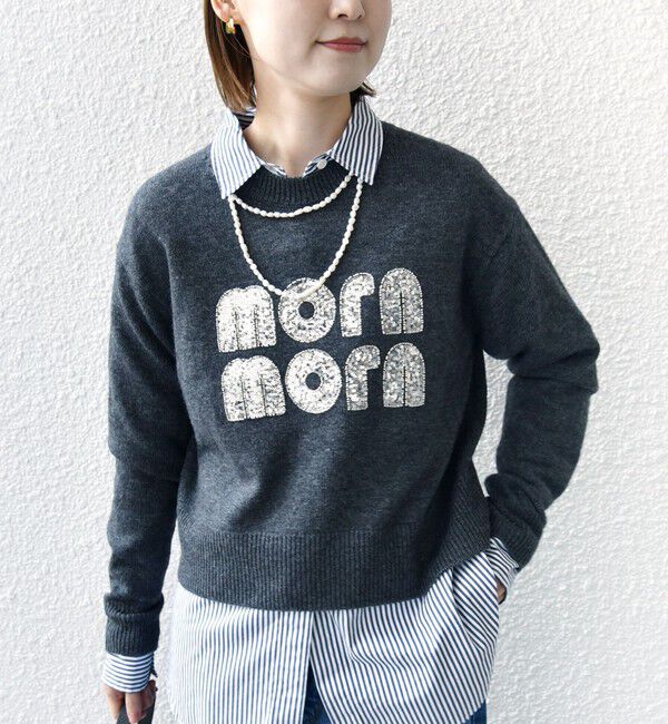 SHIPS for women「【WEB限定】〈手洗い可能〉スパンコール ロゴ ニット」|ニット・セーター|