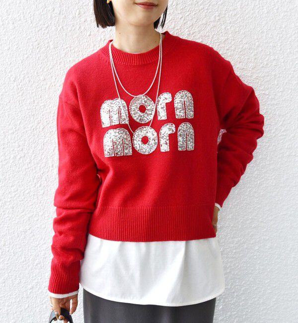 SHIPS for women「【WEB限定】〈手洗い可能〉スパンコール ロゴ ニット」|ニット・セーター|