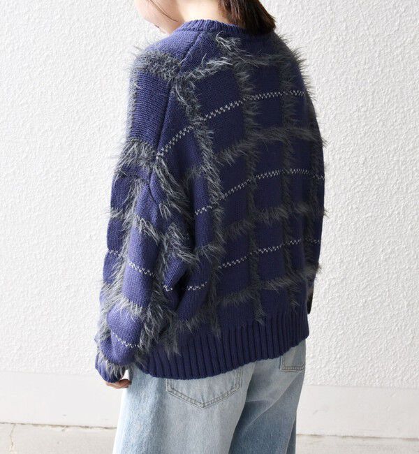 SHIPS any「SHIPS any:〈手洗い可能〉シャギー チェック クルーネック プルオーバー」|ニット・セーター|