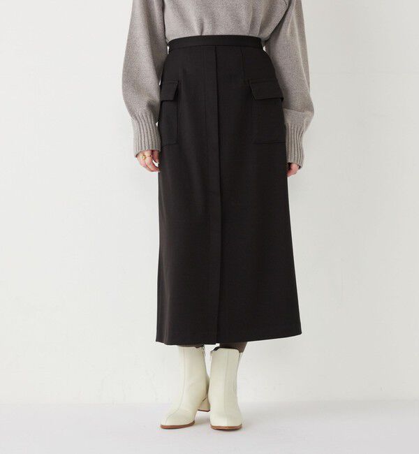 SHIPS Colors 「SHIPS Colors:〈手洗い可能〉TR 起毛 ストレッチ ポケット スカート◇」|スカート|ブラック